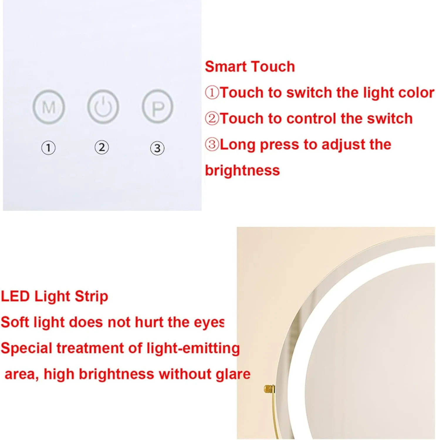 LED Lighted Tabletop Makeup Mirror with 360° Rotation,3 LED Light Strips/Round Dressing Table Mirror for Flawless Makeup Application