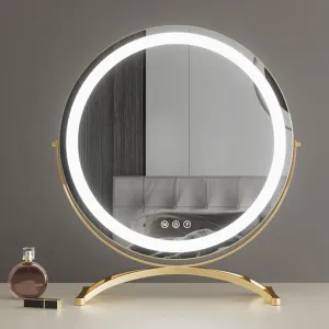 LED Lighted Tabletop Makeup Mirror with 360° Rotation,3 LED Light Strips/Round Dressing Table Mirror for Flawless Makeup Application