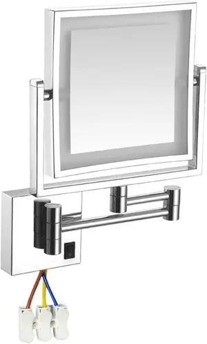 LED Makeup Vanity Mirrors, Square Double Sided Lighted Cosmetic Mirror 3X Magnification Wall Mounted Bathroom Mirrors, Hardwired, Silver_8 inch