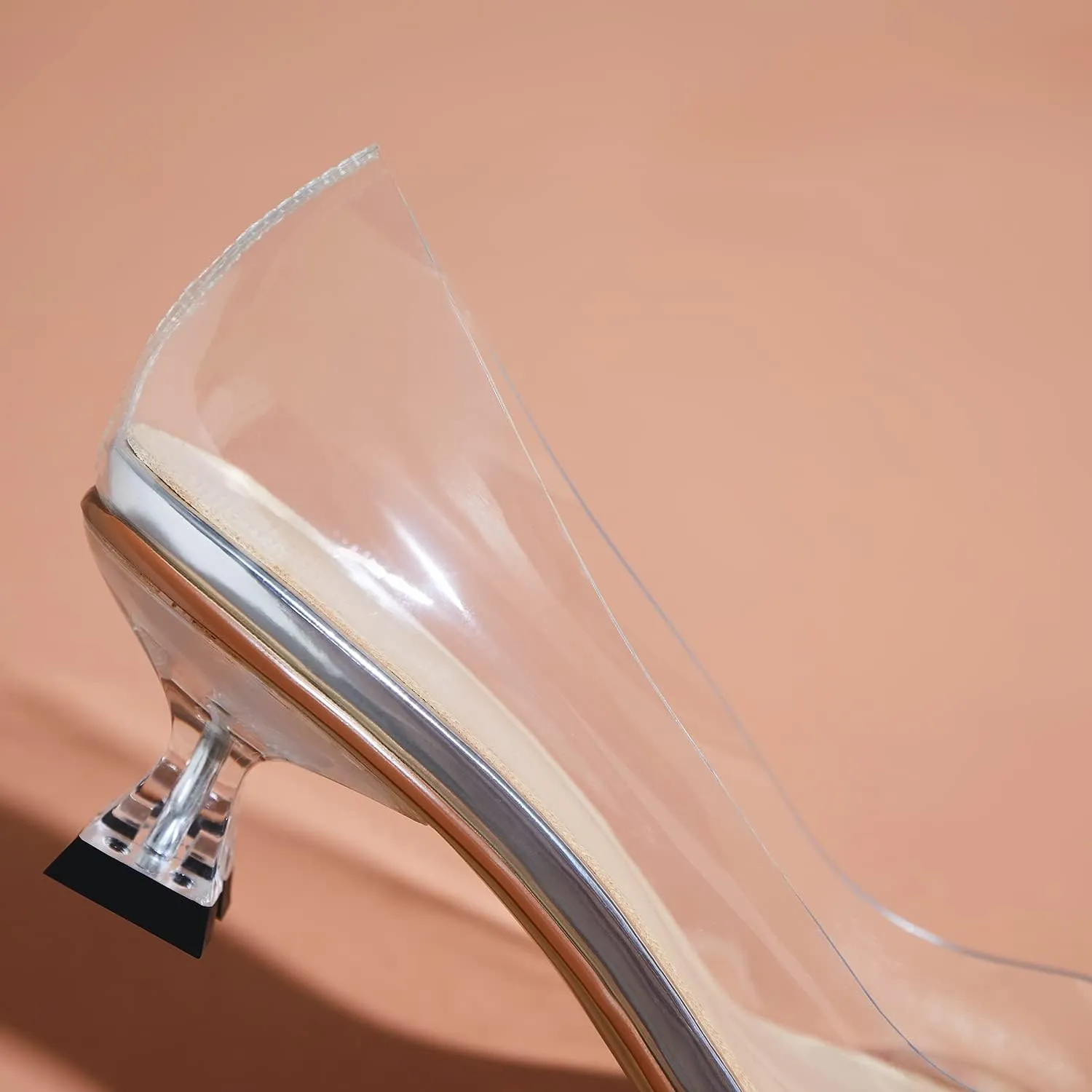 LEHOOR Women Clear Slip On Pumps Kitten Heel Round Closed Toe Sandals 1 Inch Low Heel Summer Transparent PVC Trendy Wedding Party Dress Shoes Size 4-9.5 M US