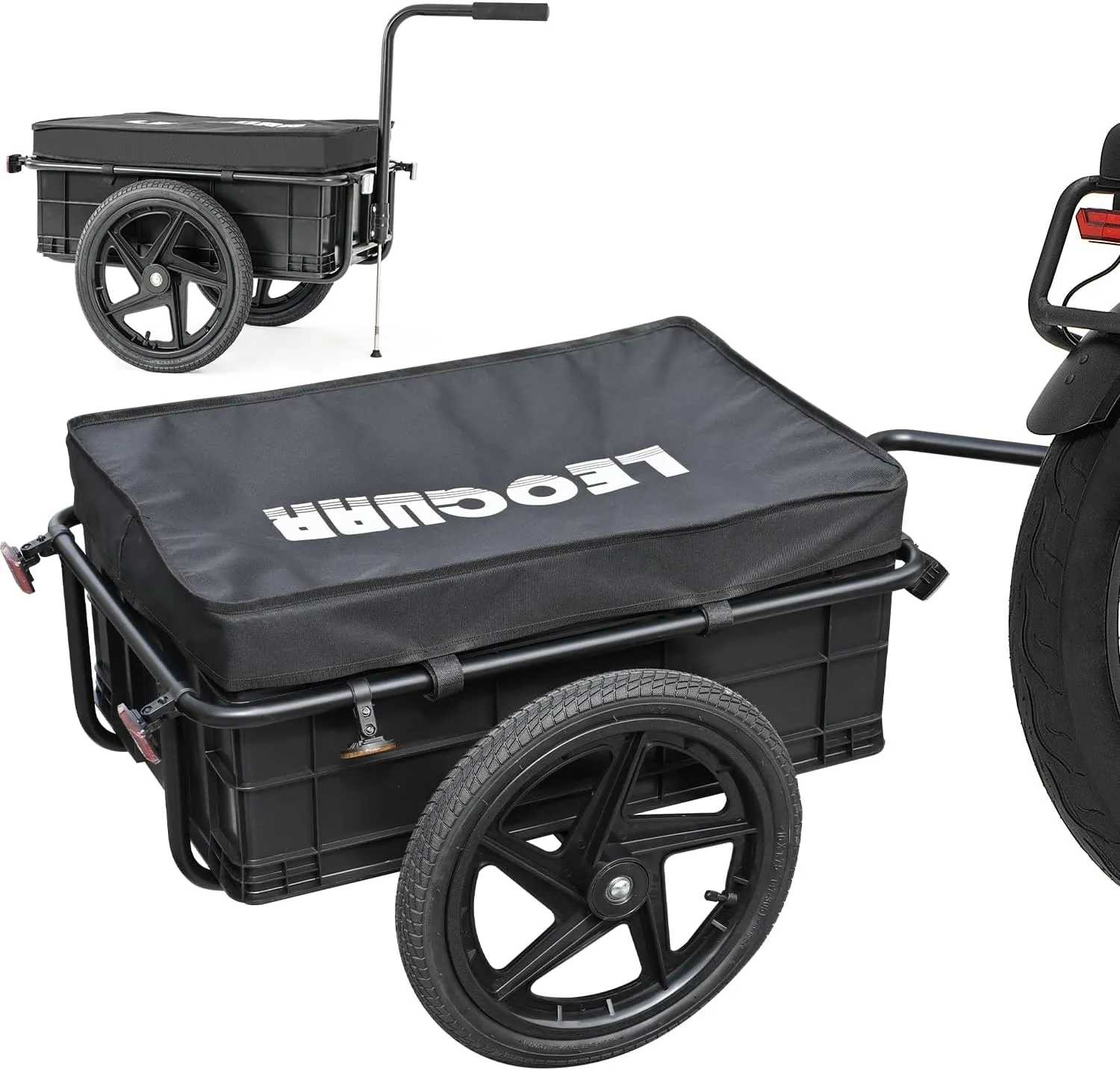 LEOGUAR Bike Cargo Trailer, Handle Cart, Universal Hitch, 2 Quick-Release Wheels, Compact Storage, Weather Resistant Fabric, Bike Trailer, Bike Cart, Bicycle Wagon Cart, Max Capacity: 88/132 lbs