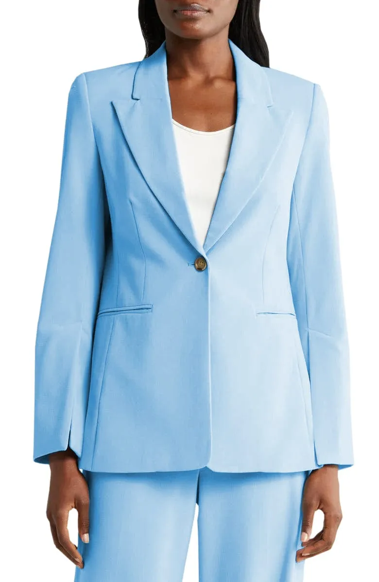 Light Blue 2 Piece Peak Lapel Single Buttons Women's Suit (Blazer Pants)
