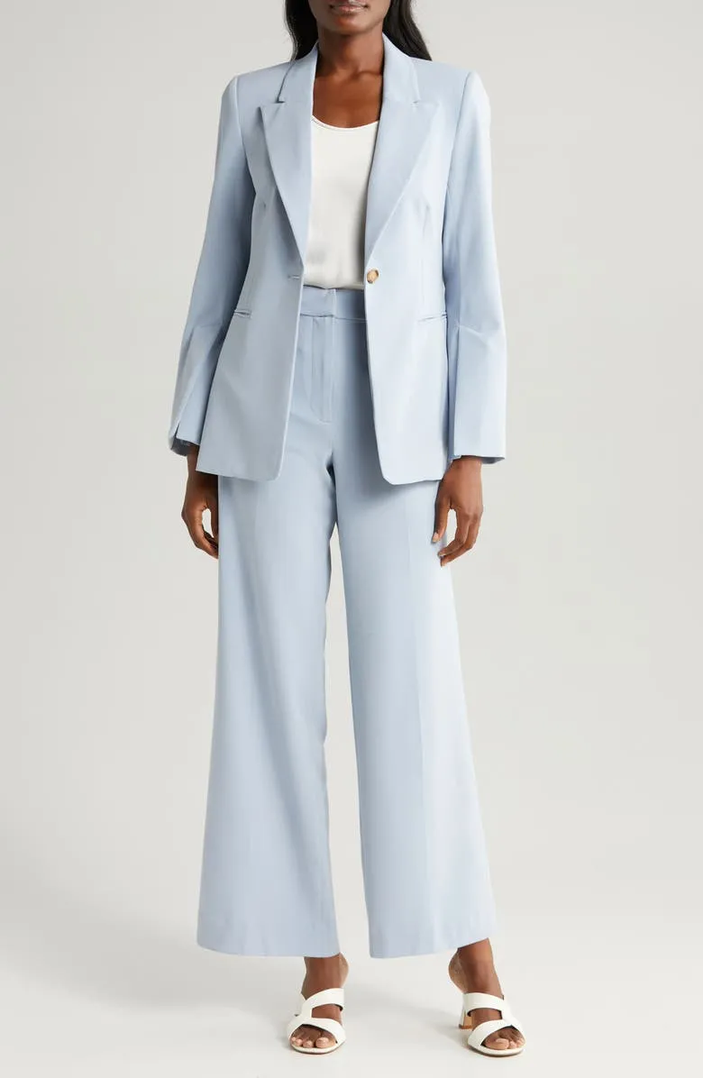 Light Blue 2 Piece Peak Lapel Single Buttons Women's Suit (Blazer Pants)