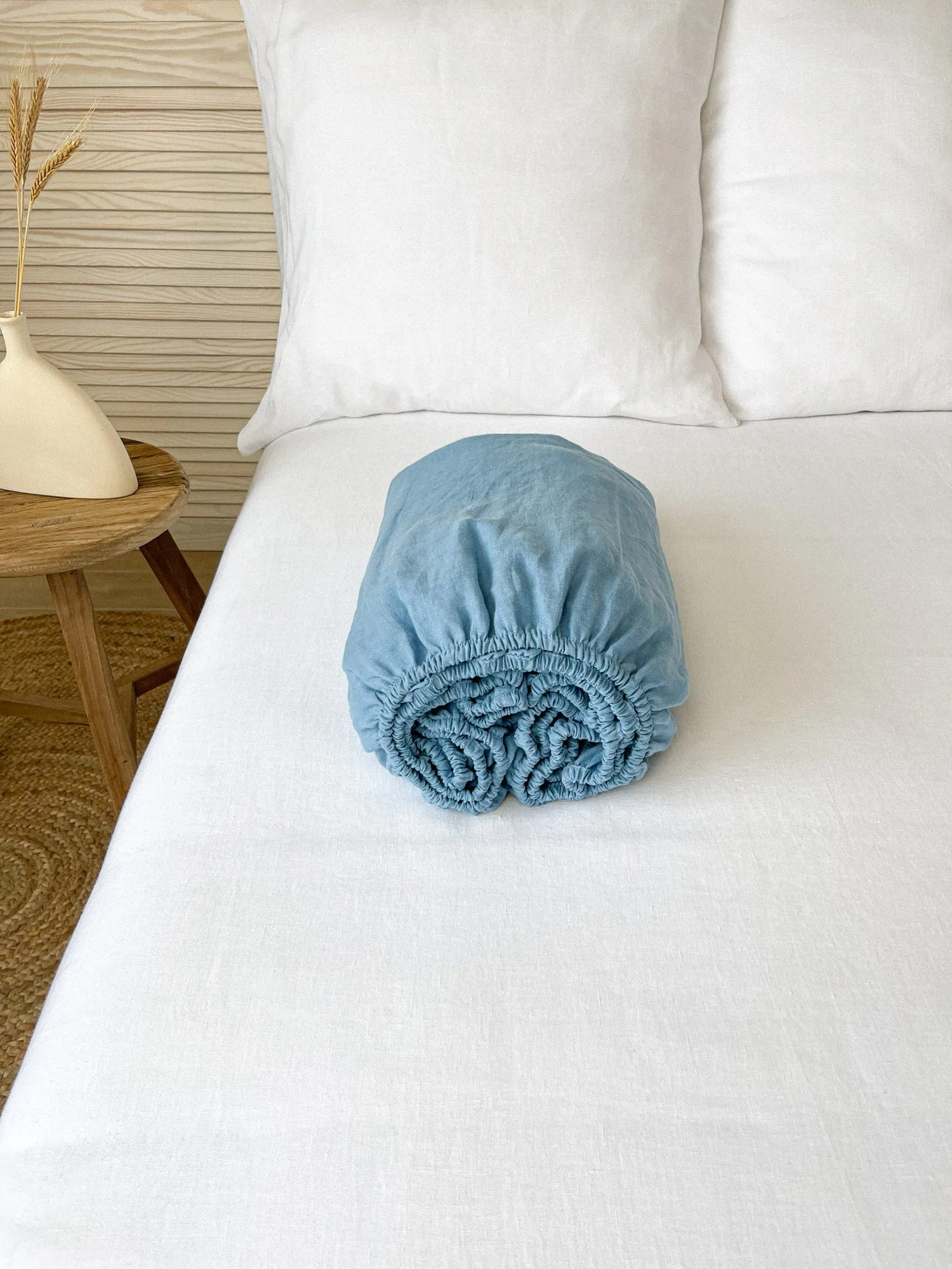 Light Blue Linen Fitted Sheet