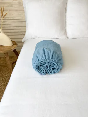 Light Blue Linen Fitted Sheet