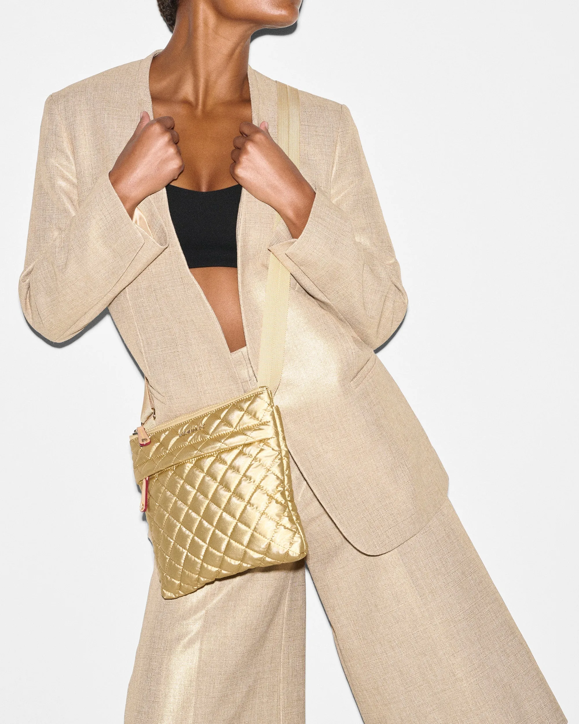 Light Gold Pearl Metallic Metro Flat Crossbody