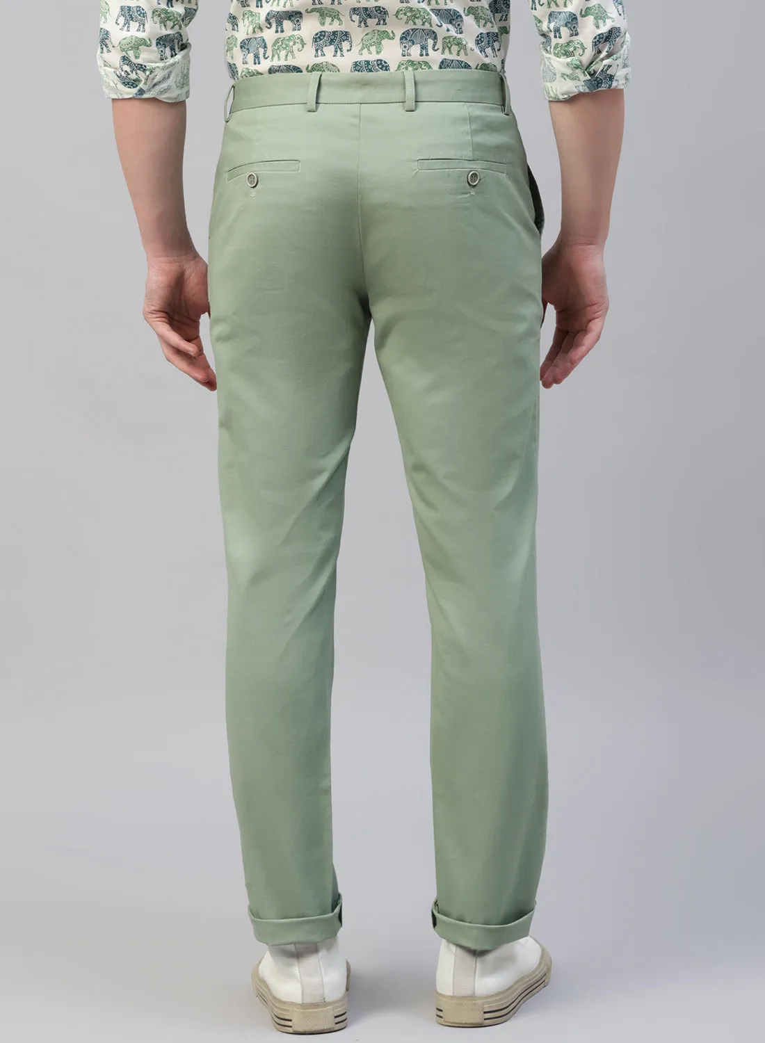Light Green Cotton Casual Trouser
