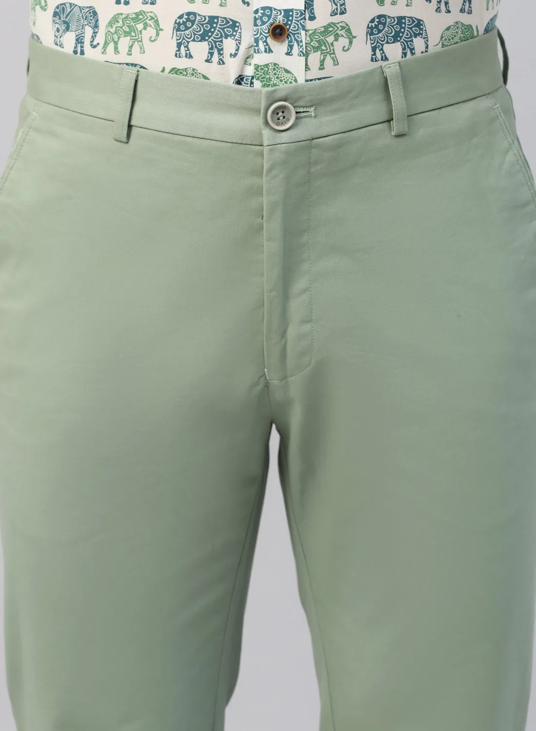 Light Green Cotton Casual Trouser