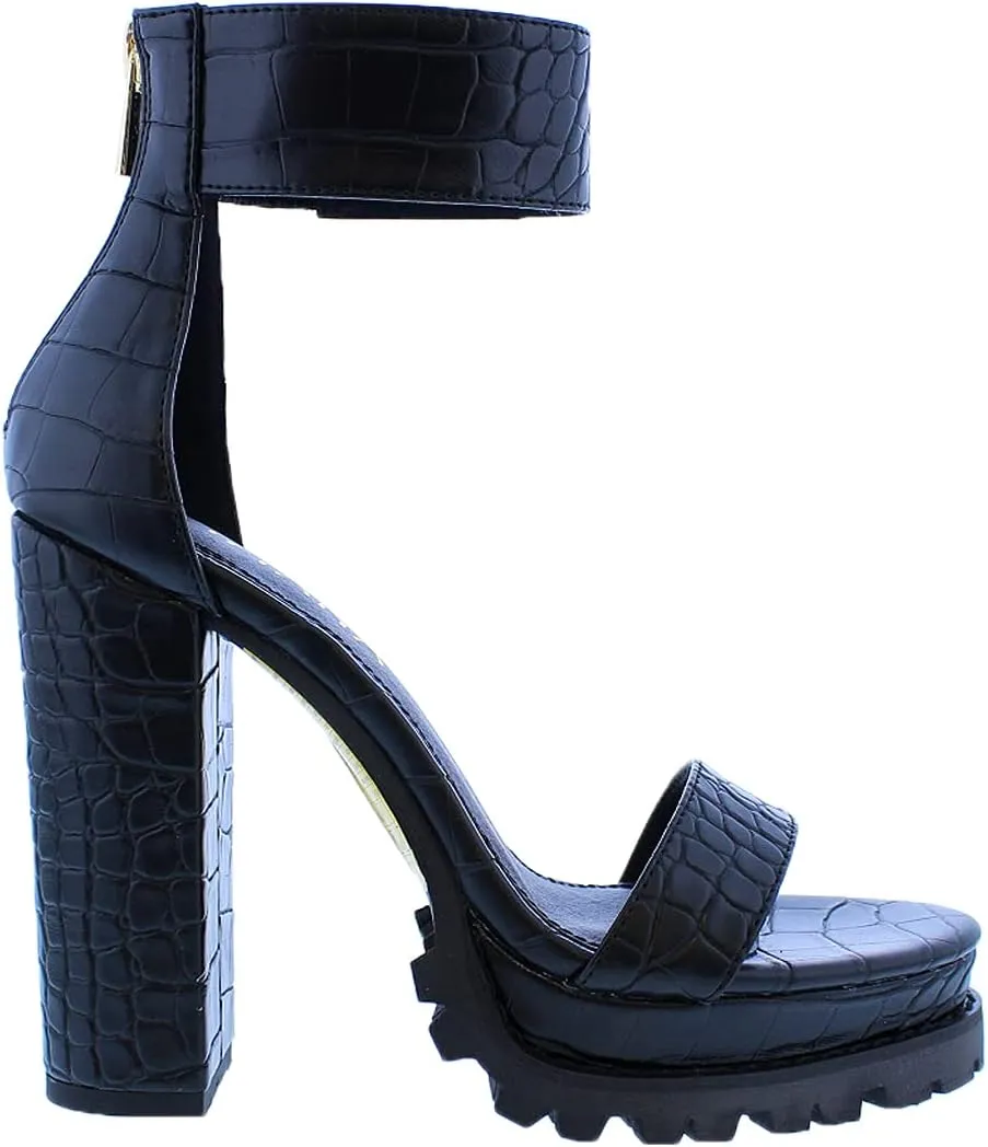 Liliana Patterned Skin Thick Ankle Strap Rugged Outsole Heel, Monclair-19A