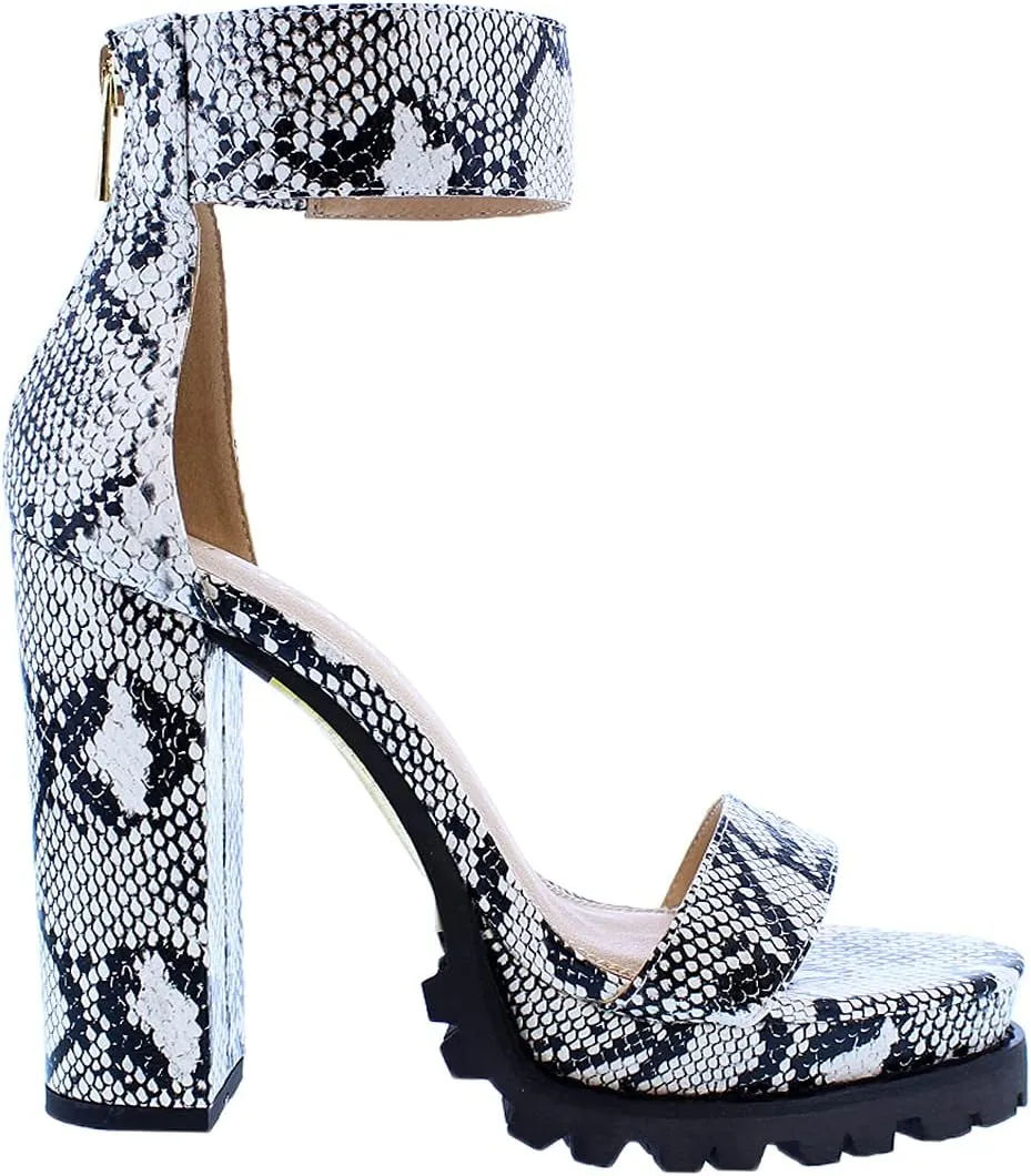Liliana Patterned Skin Thick Ankle Strap Rugged Outsole Heel, Monclair-19A