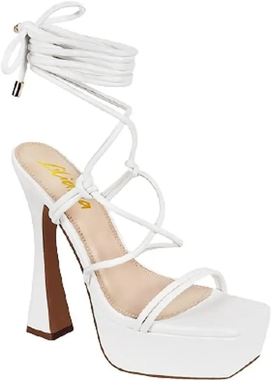Liliana Women's Criss Cross Strap Lace Up Platform Chunky High Heel Sandals