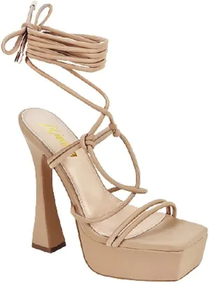 Liliana Women's Criss Cross Strap Lace Up Platform Chunky High Heel Sandals
