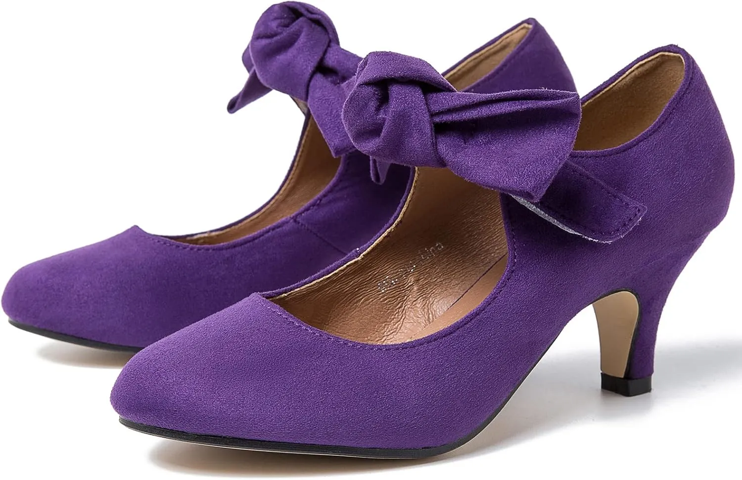 LIURUIJIA Women's Bow Heels Mary Jane Kitten Heel Pumps Round Toe Low Heels Ankle Strap Wedding Evening Party Dress Shoes