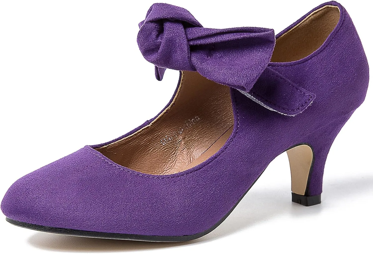 LIURUIJIA Women's Bow Heels Mary Jane Kitten Heel Pumps Round Toe Low Heels Ankle Strap Wedding Evening Party Dress Shoes