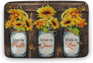 Live by Faith Grow in Grace Walk in Love Sunflower Welcome Decor Doormat Non-Slip and Washable Rubber Backed Entryway Rugs for Indoor Outdoor House Warming Gifts 16x24 Inch
