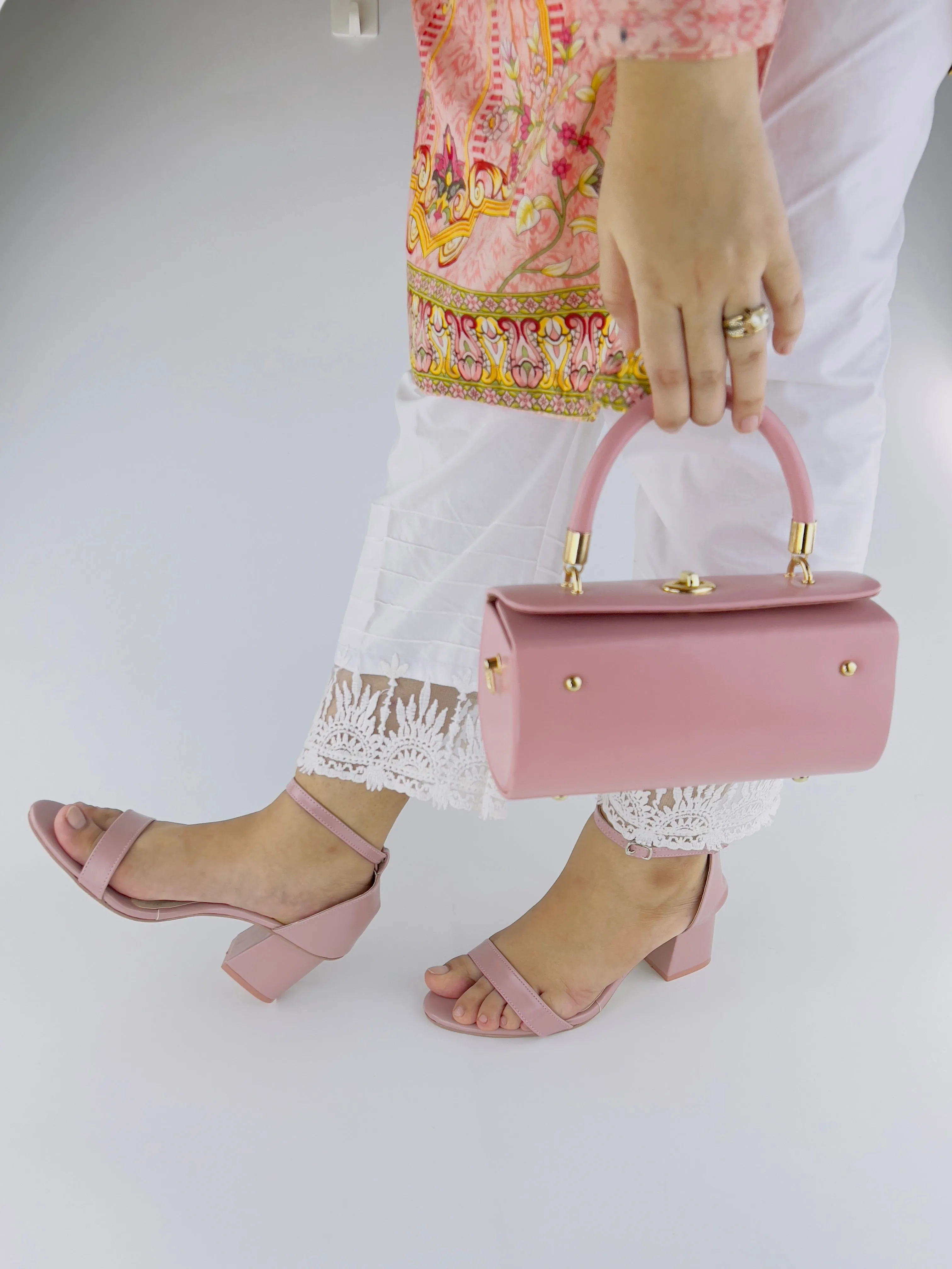 Liza Pink Ankle Strap Block Heel Sandals-11031