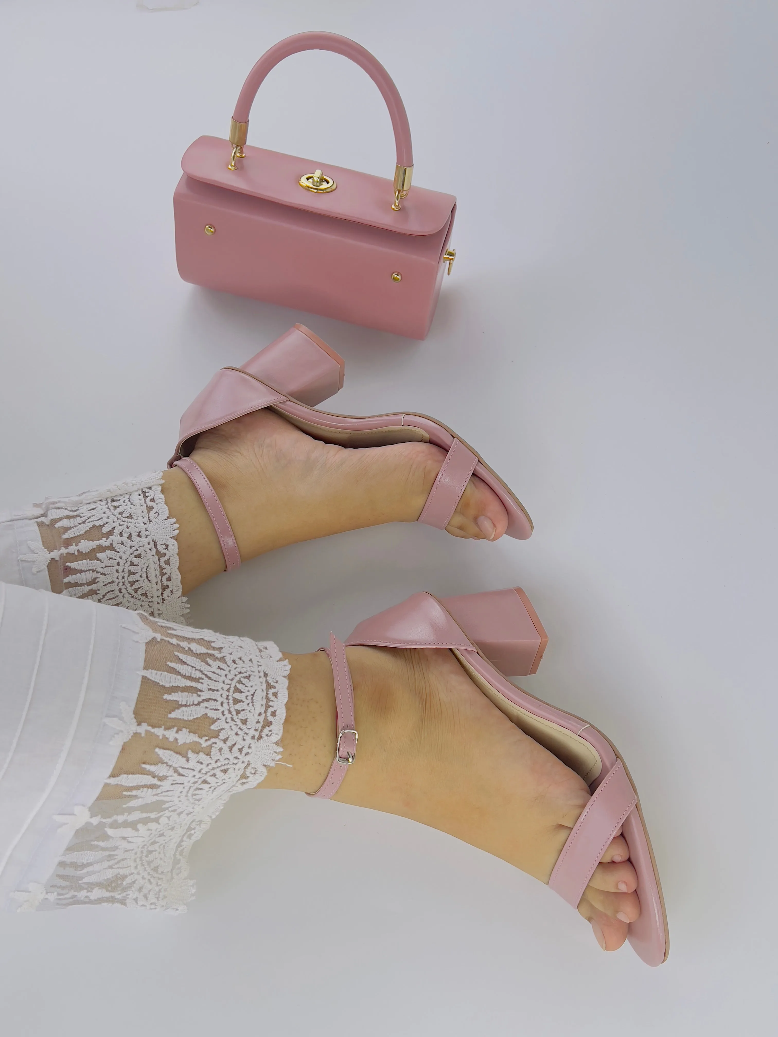 Liza Pink Ankle Strap Block Heel Sandals-11031