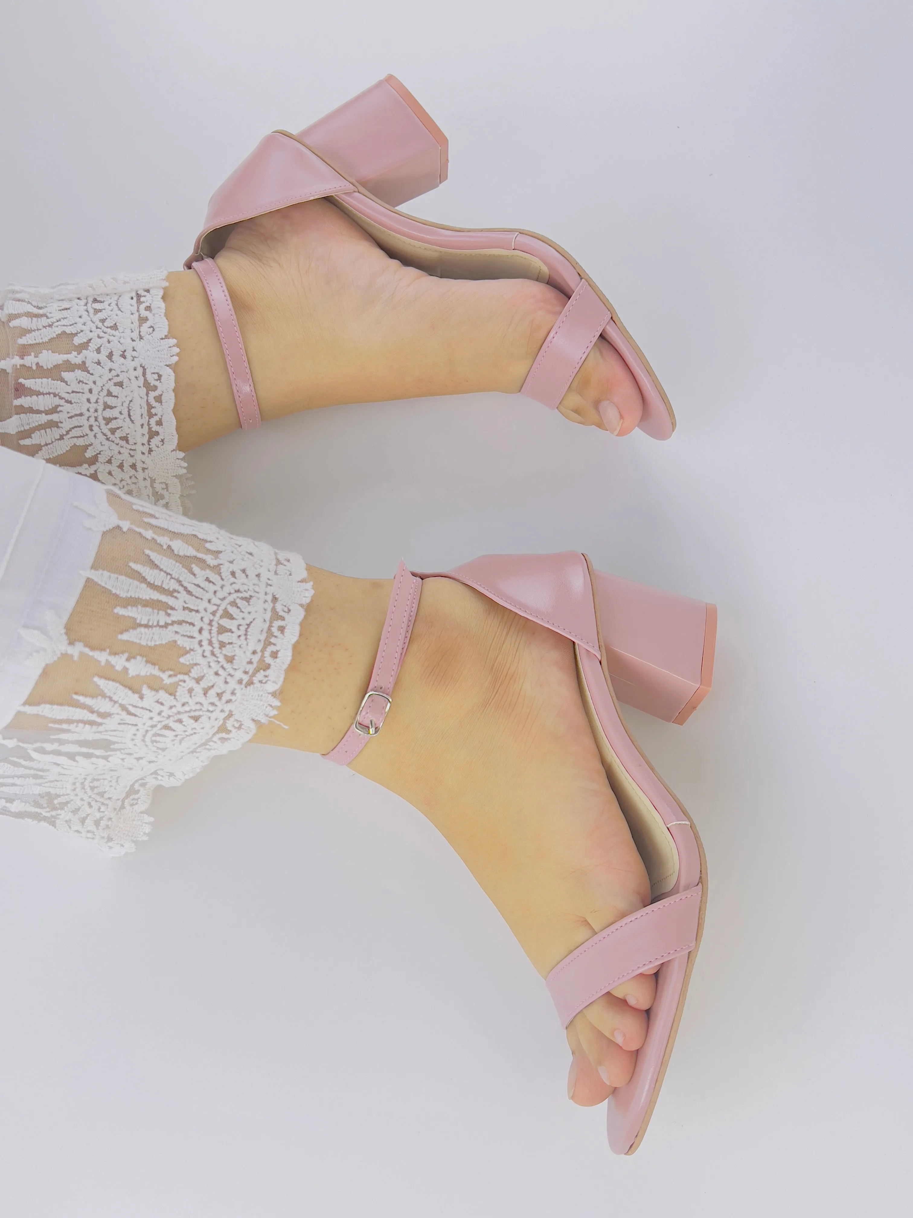 Liza Pink Ankle Strap Block Heel Sandals-11031