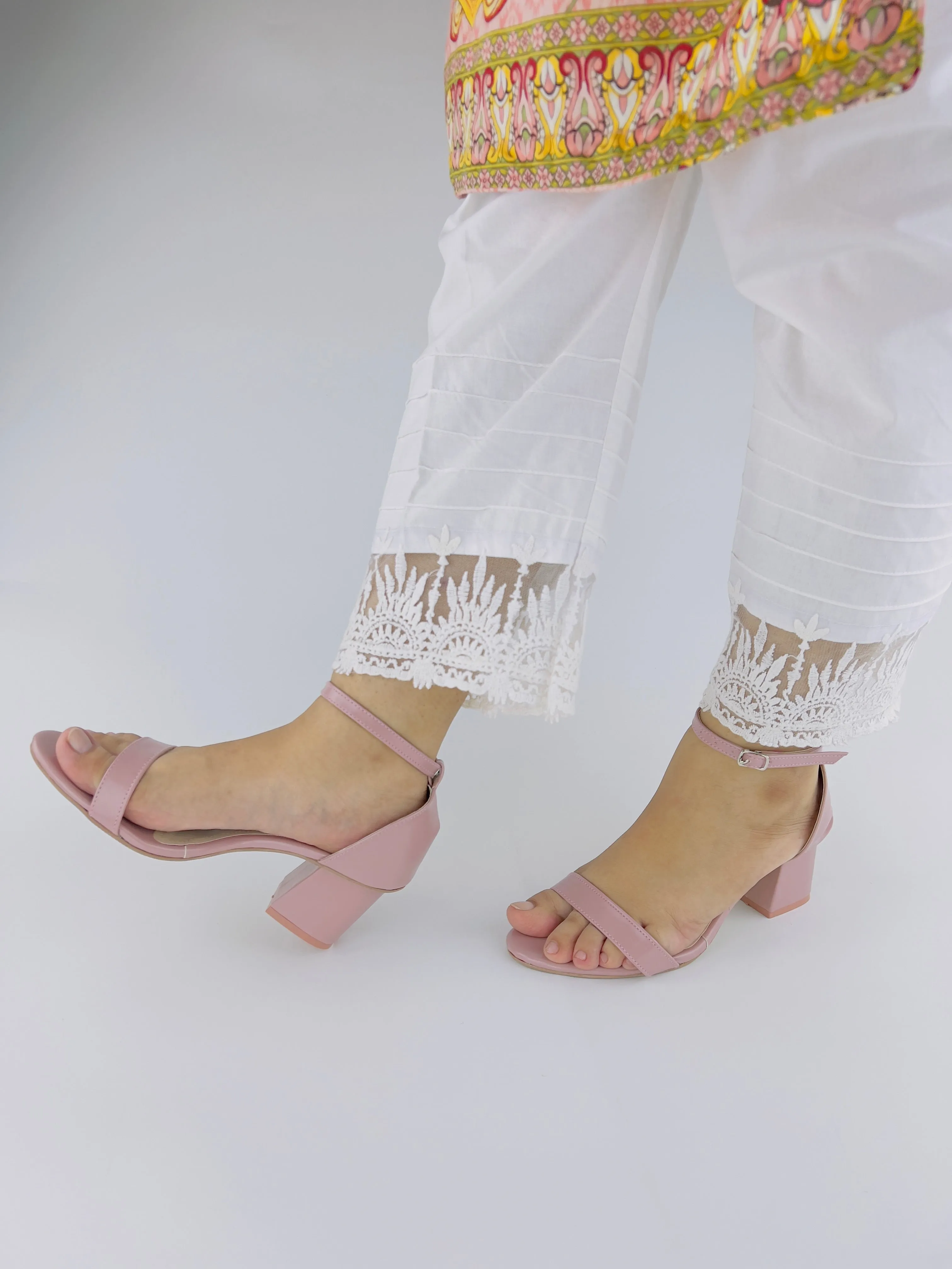 Liza Pink Ankle Strap Block Heel Sandals-11031