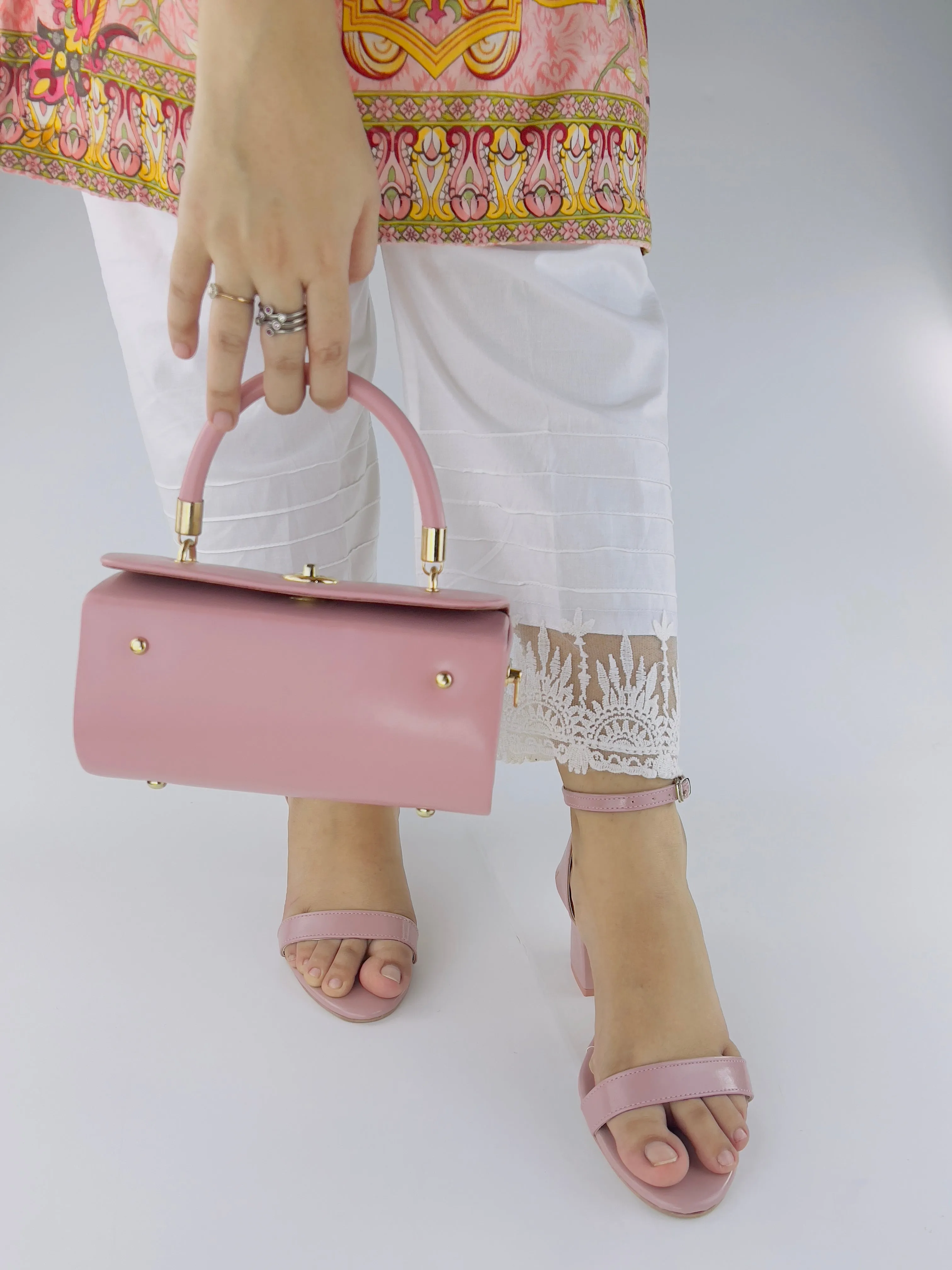 Liza Pink Ankle Strap Block Heel Sandals-11031