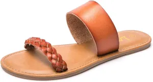 LM Women's Braided Slide Sandals Open Toe Two Band Slip On Flat Sandals Casual Summer Sandals