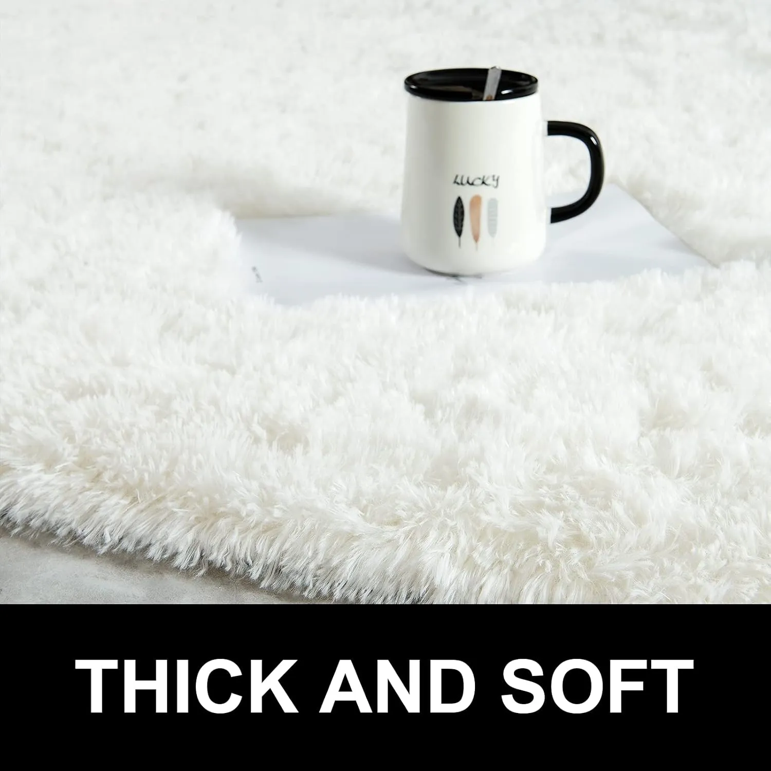LOCHAS Fluffy Gream Bedroom Rug 2.6' x 5.3', Shaggy Area Rug for Bedroom Bedside, Soft Oval Throw Rugs Carpet for Living Room Kids Girls Home Decor