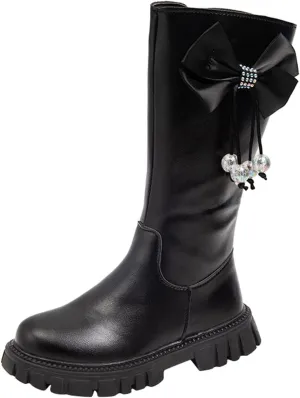 Long Leather Boots For Girls Kids Baby Toddler Zipper Leather Slip On Flat Boots Outdoor 𝐖aterproof Cozy Long Shoes