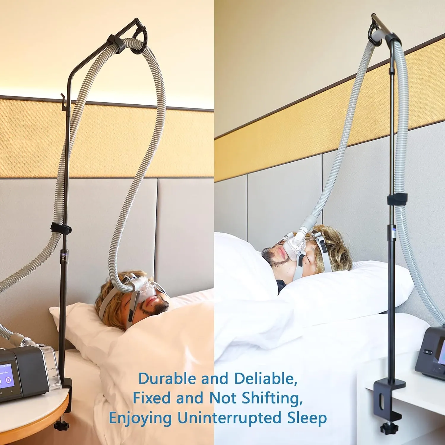 LONYEON CPAP Hose Holder - Prevent Leakage and Tangle with Height Adjustable, Removable and Rotatable - Hose Hanger Hook Organizer CPAP Accessories Supplies for Sleep, with C Clamp Base, Black