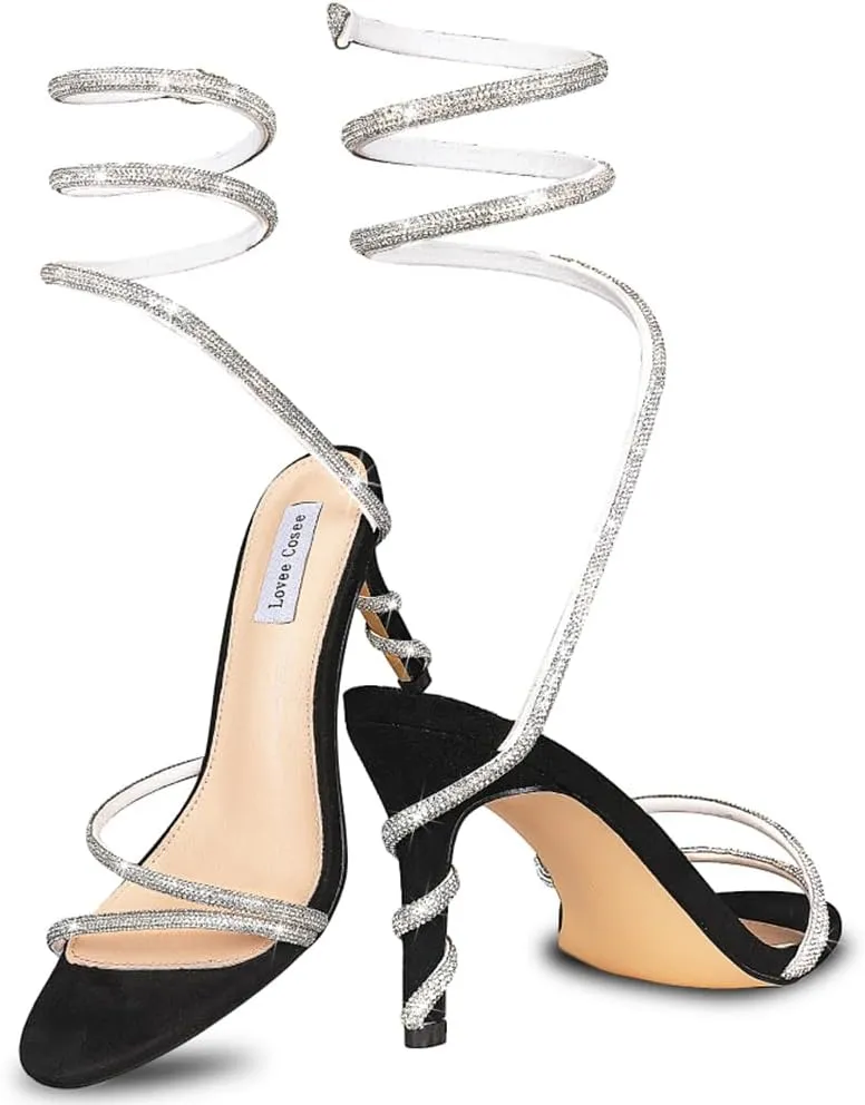 Lovee Cosee Rhinestone High Heels for Women Sexy Wrap Strap Open Toe Sandals Wedding Party Stiletto Heels