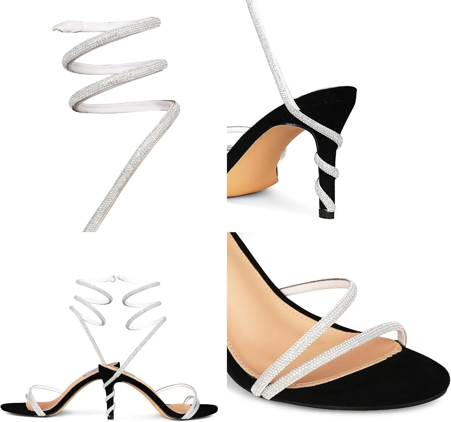 Lovee Cosee Rhinestone High Heels for Women Sexy Wrap Strap Open Toe Sandals Wedding Party Stiletto Heels