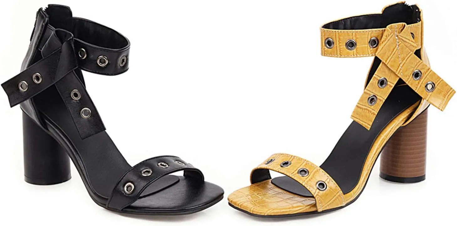 LYYSKY Womens Fashion High Heels Sandals Comfortable Ankle Strap Back Zip Snakeskin Summer Shoes