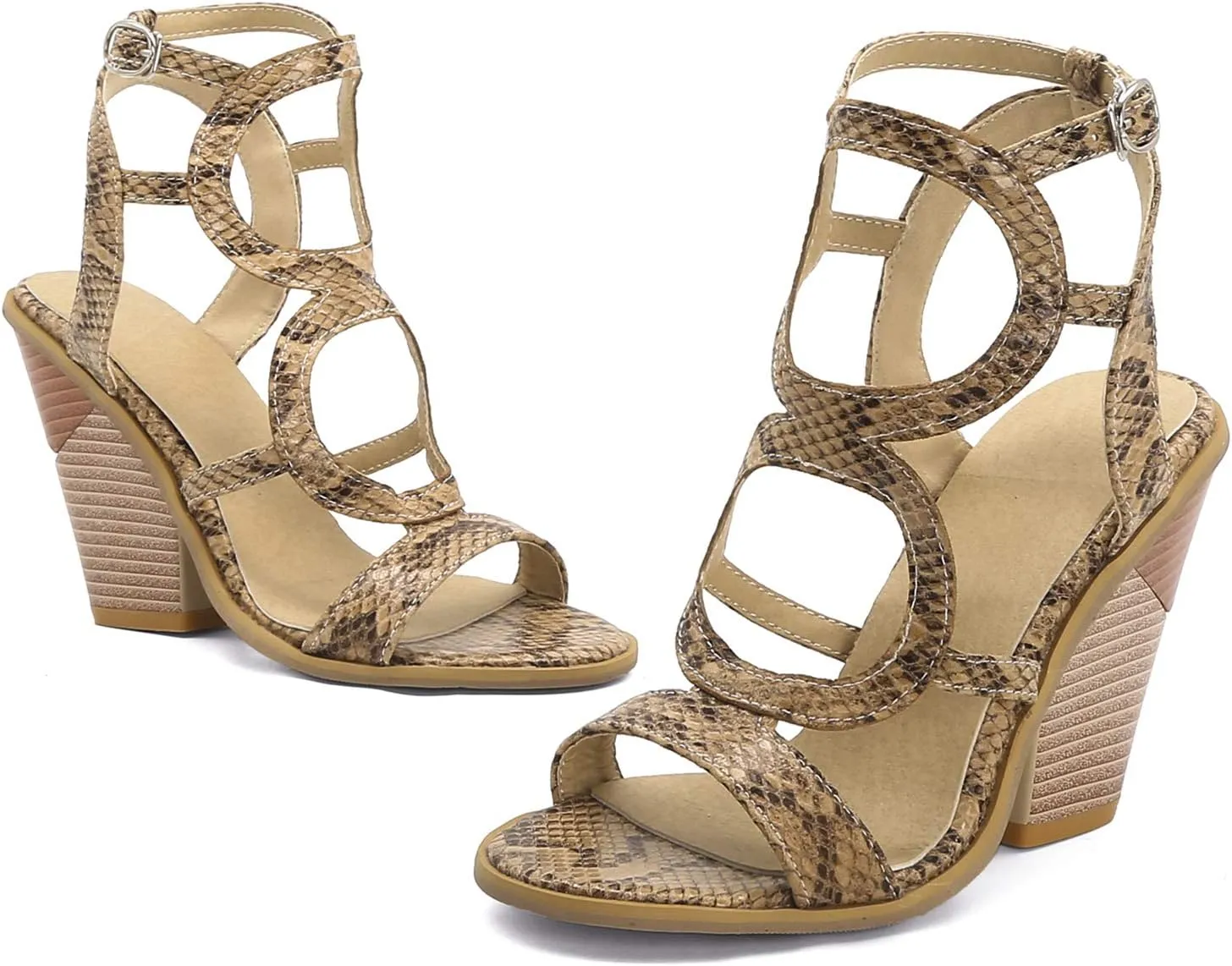 LYYSKY Womens Fashion Wedge High Heels Buckle Ankle Strap Slingback Sandals Open Toe Snakeskin Summer Shoes