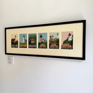 Maine Lighthouse Series Art Print 12" x 36" Framed Travel Poster - Maine