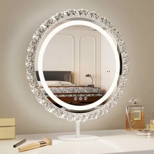 Makeup Mirror with 3 Color Lights, 360° Rotation Desktop Vanity Mirror, Smart Touch Control Screen, Dressing Mirror, Table Mirror for Bedroom(Size:30x44cm,Color:White)
