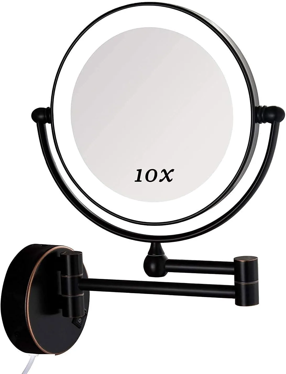 Makeup Mirror with Led Lights 10X, Makeup Mirror Wall Mounted, Round Makeup Mirror 360 Rotation, for Makeup(Black)