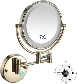 Makeup Mirror with Lights and 7X Magnification, 8 Inch Double Sided Vanity Magnifying Mirror for Bathroom (Color : Nickel Brushed),Antique Copper (Co