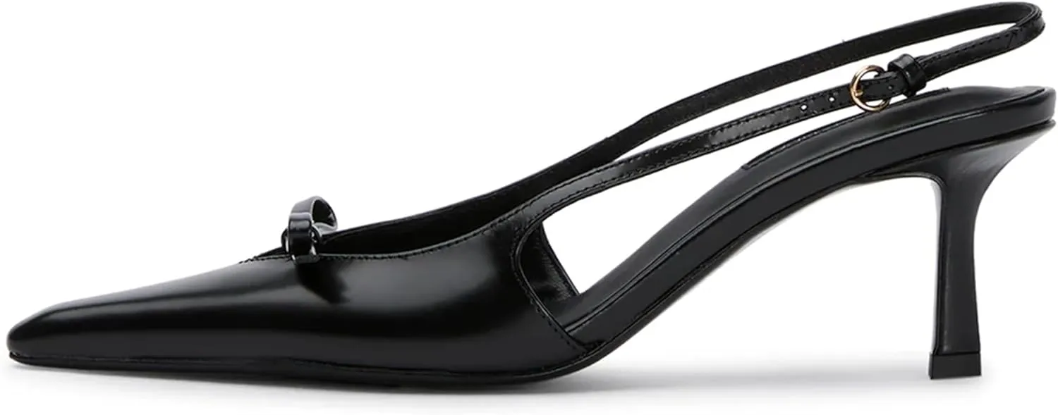 Mattiventon Slingback Heels for Women Kitten Heels Bow Pointed Toe Heel Ankle Strap Sexy Wedding Dress Party Pumps