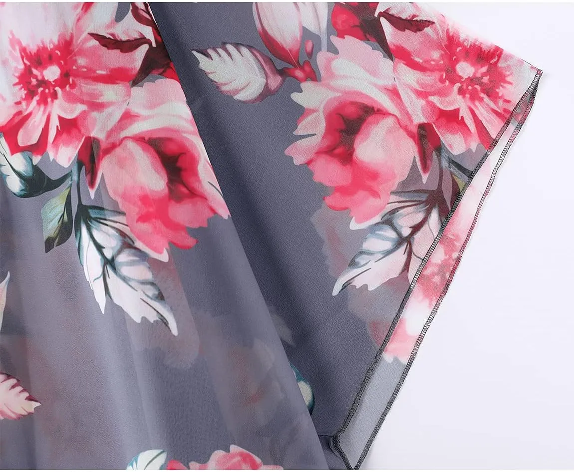 MayBuy Women's Summer Long Flowy Kimono Cardigans Boho Chiffon Beach Cover Up Tops