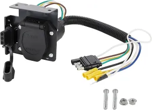 MECMO Multi-Tow 4-Way Flat to 7-Way RV Blade and 4-Way Flat Female End Trailer Wiring Adapter Connector Kit, 4 Pin Vehicle-Side Trailer Light Plug to Dual-output 7 Blade & 4 Flat with Mounting Bracket
