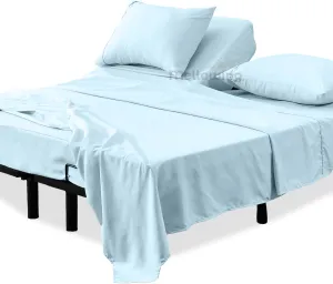 Mellowing Premium 400 TC 100% Egyptian Cotton,Flex Top King Sheets for Sleep Number Bed 16" Deep Pocket,Half Split Queen 34" - Light Blue