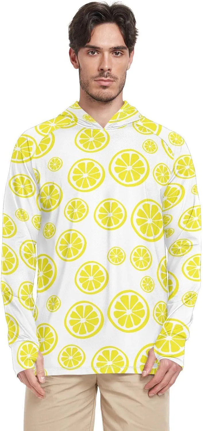 Mens Hoodie Sun Protection Long Sleeve Lemon UPF 50   Mens Sun Shirts Sailing Rash Guard Rash Guard Men UV
