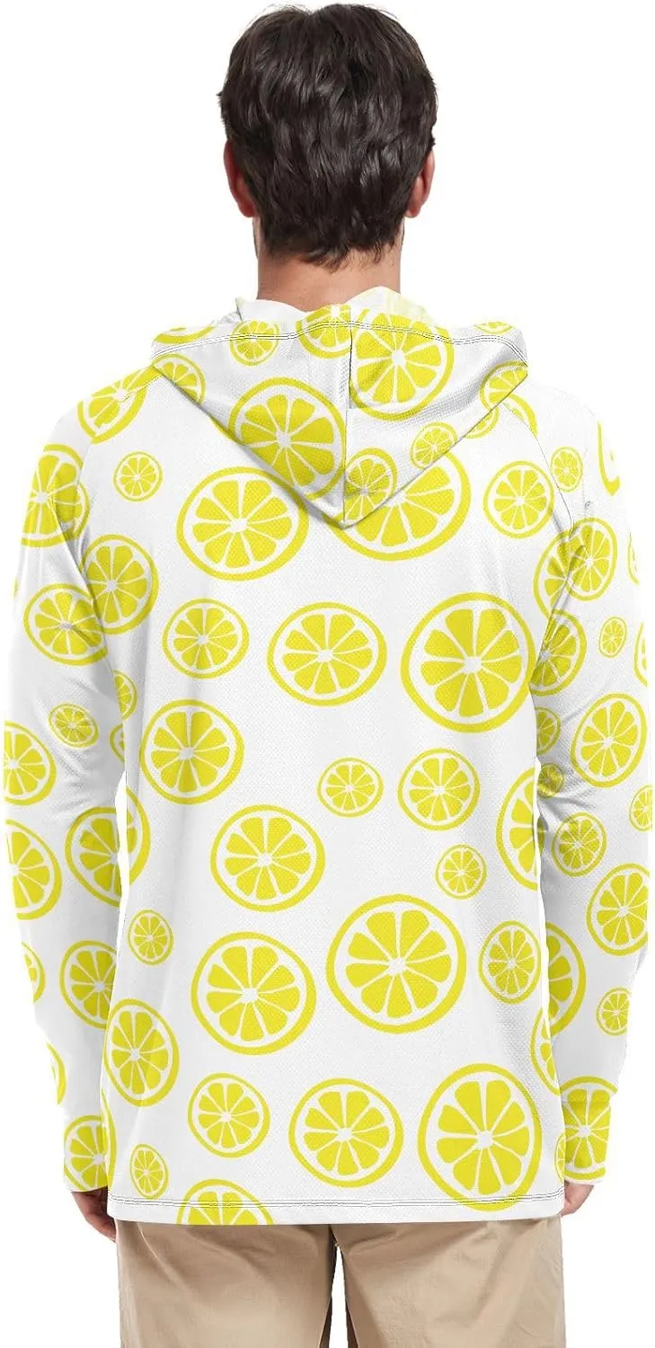 Mens Hoodie Sun Protection Long Sleeve Lemon UPF 50   Mens Sun Shirts Sailing Rash Guard Rash Guard Men UV