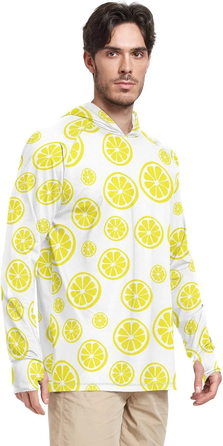 Mens Hoodie Sun Protection Long Sleeve Lemon UPF 50   Mens Sun Shirts Sailing Rash Guard Rash Guard Men UV