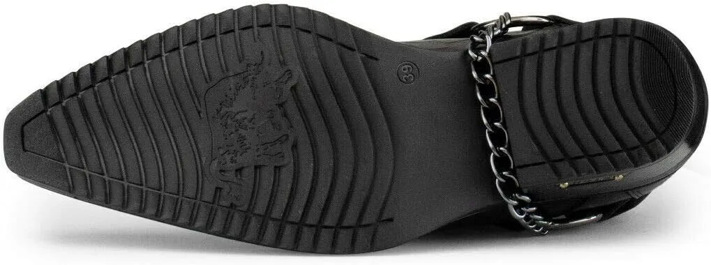 Men's Leather Crocodile Design Cowboy Western Ankle Boots with Cuban Heels and Metal Chain