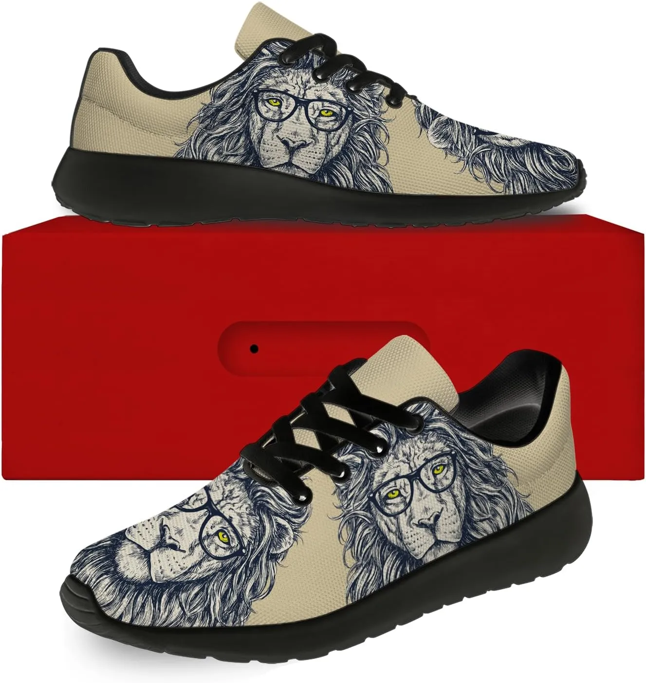 Mens Womens Lion Print Tennis Shoes Comfortable Running Walking Sneakers Gifts for Boyfriend Girlfriend