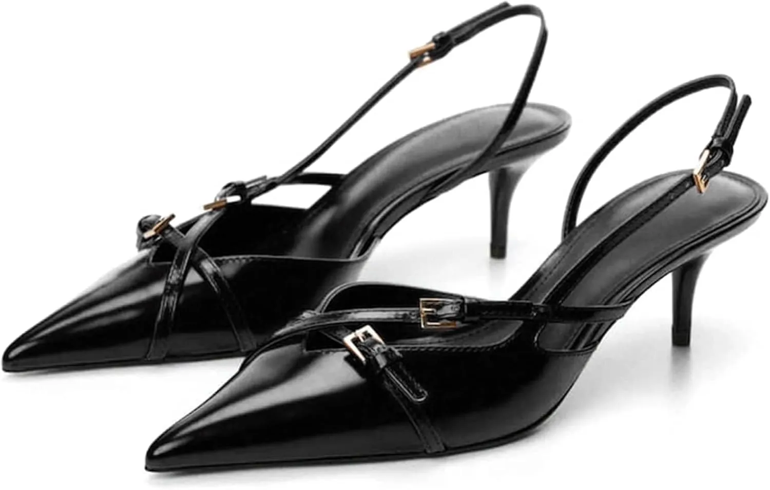 MICIFA Slingback Kitten Heels for Women Pointed Toe Stiletto Heels Slip On Pumps with Buckled Straps Dress Work Heeled Sandals
