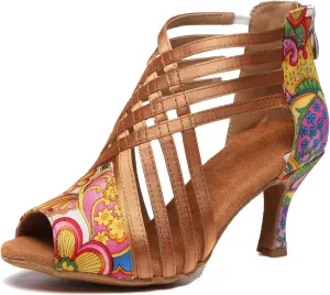 Minishion Women Ballroom Dancing Shoes Peep Toe Evening Party Ankle Sandal Booties
