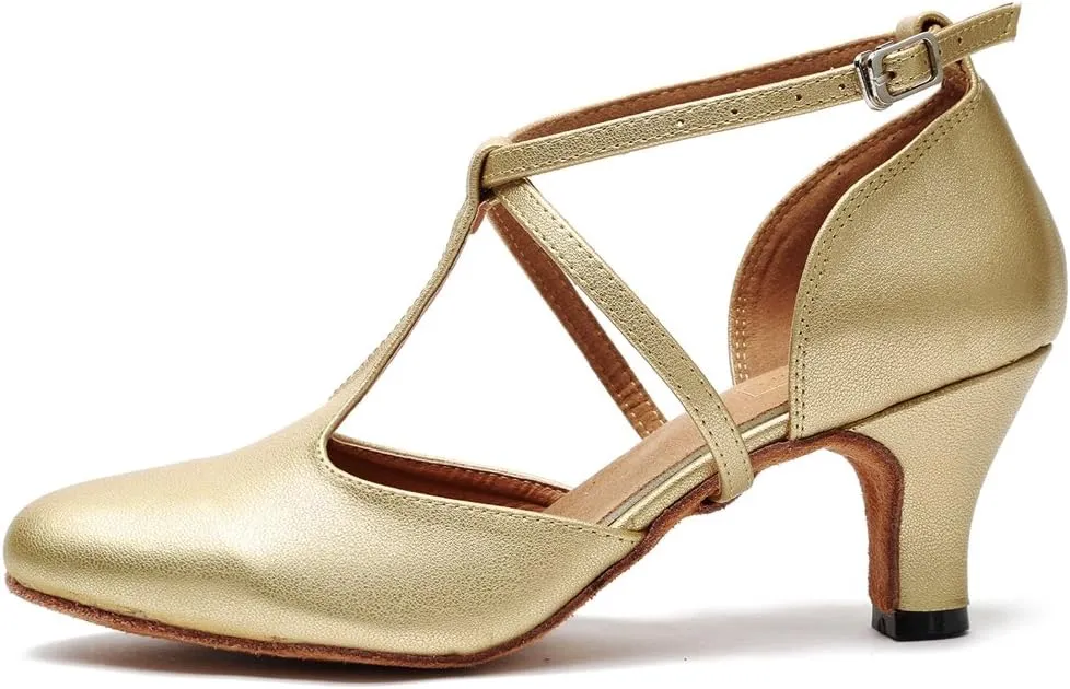 Minishion Women's T-Strap Ballroom Latin Salsa Dancing Shoes Bridal Wedding Pumps
