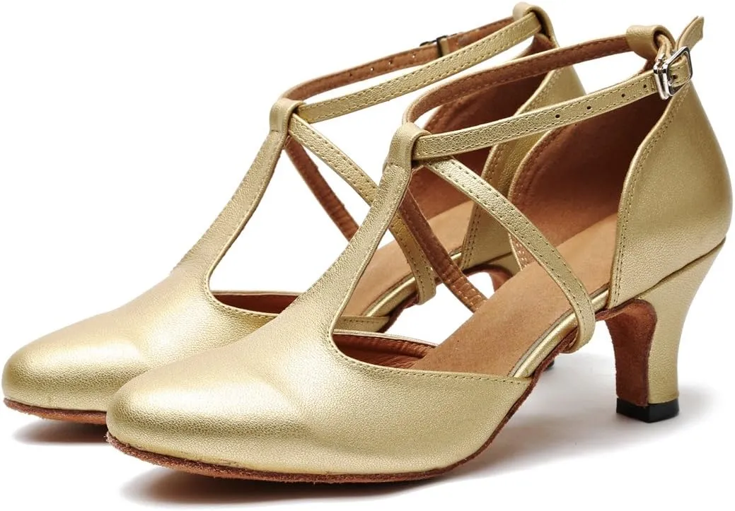 Minishion Women's T-Strap Ballroom Latin Salsa Dancing Shoes Bridal Wedding Pumps