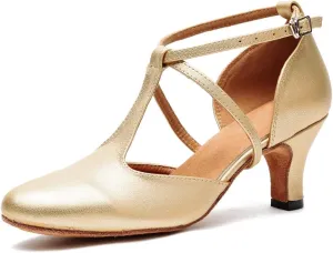 Minishion Women's T-Strap Ballroom Latin Salsa Dancing Shoes Bridal Wedding Pumps